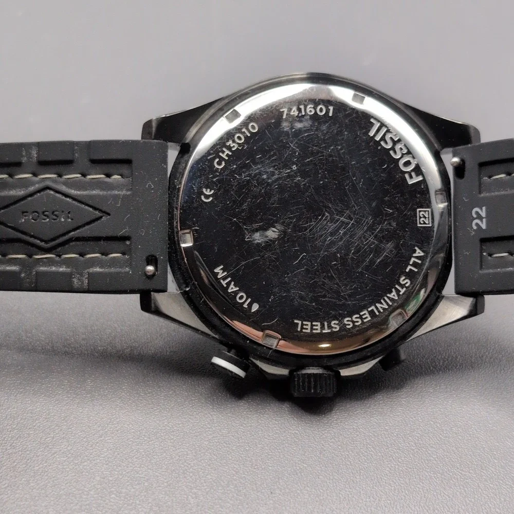 Fossil Mens CH3010 Wakeley Chronograph 44mm Black Silicone Sport Watch